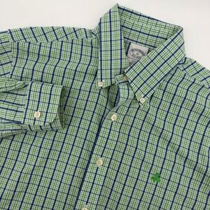 Brooks Brothers Slim Fit Non Iron Plaid Button Down Shirt Mens Medium Green